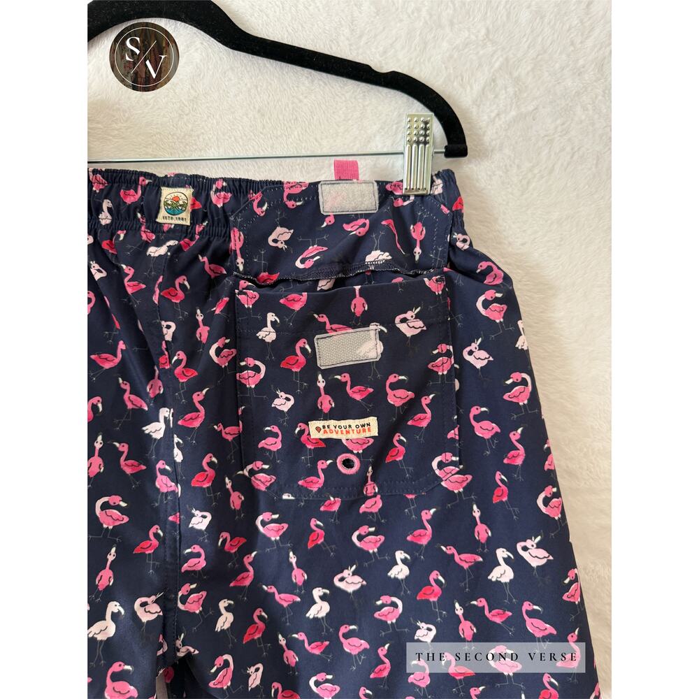 Sunset x‎ Vine Swim Trunks Mens Flamingo Print Mesh Lining Navy Blue Medium - Picture 6 of 10